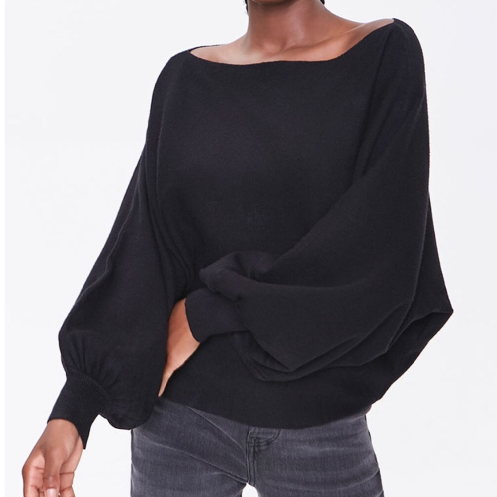 NWT Balloon-Sleeve Knit Top - Black